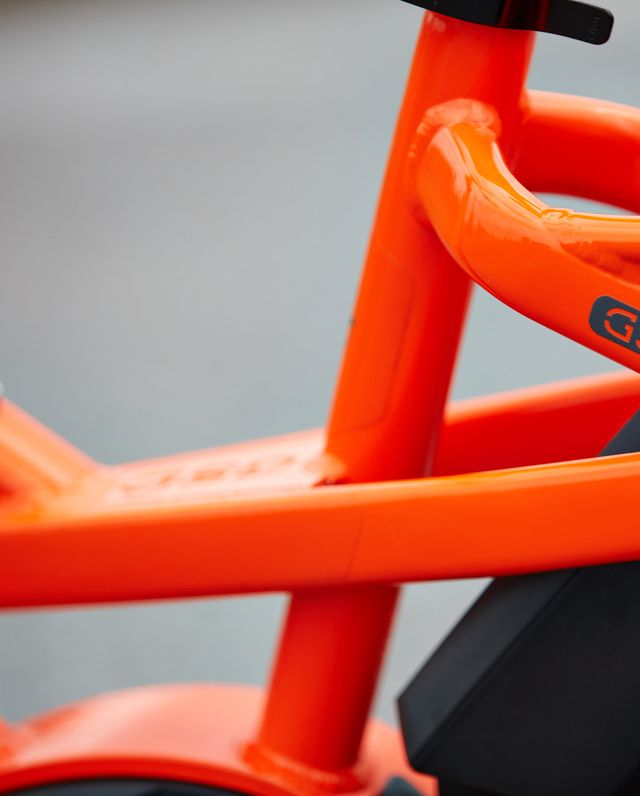 Bicycle part, Orange, Red, Bicycle frame, Vehicle, Bicycle, Bicycle wheel, Bicycle handlebar, 