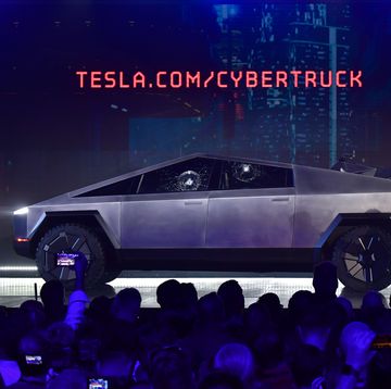 tesla cybertruck as seen on stage in 2019 during the reveal of the concept by elon musk