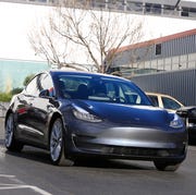 A Tesla Model 3 is seen in Fremont, Calif., on Monday, February†12, 2018. tesla model 3