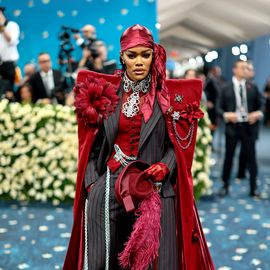 the 2025 met gala celebrating "superfine: tailoring black style" arrivals