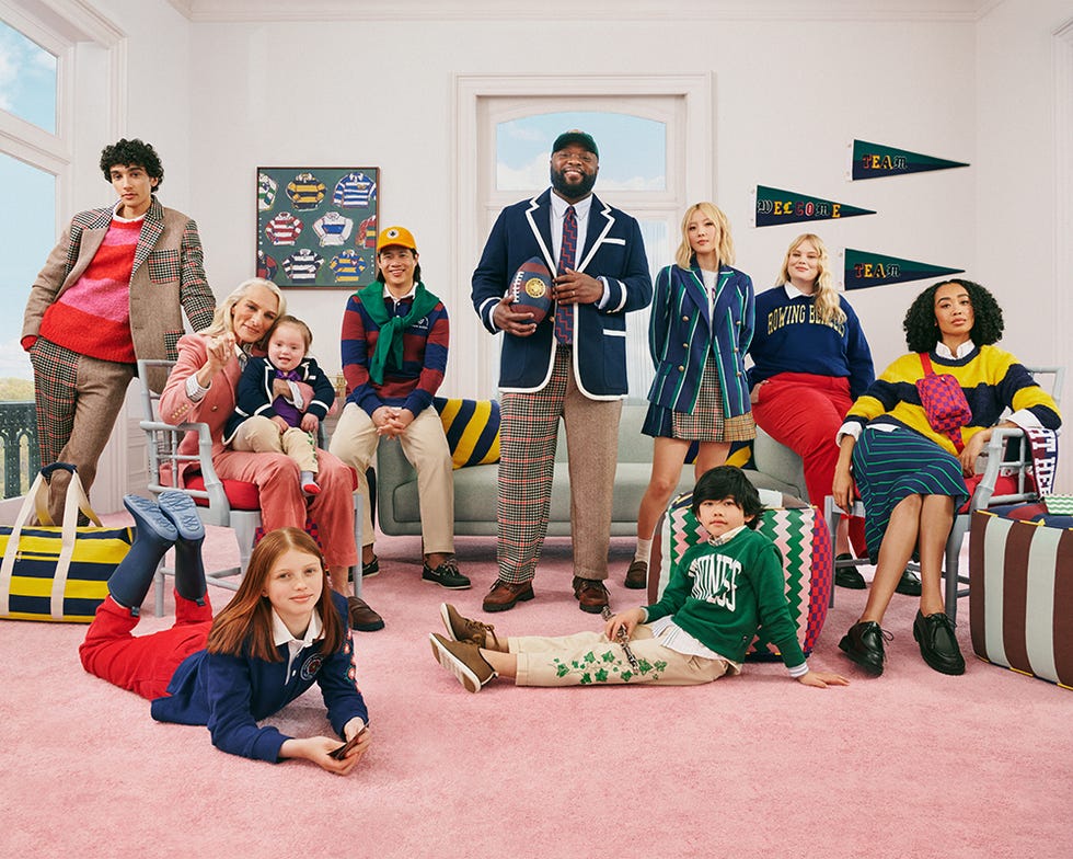 a group of models poses wearing rowing blazers x target collaboration