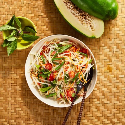 thai green papaya salad in a bowl