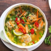 Dish, Food, Cuisine, Ingredient, Soup, Thai curry, Produce, Tom kha kai, Vegetable, Caldo de pollo, 