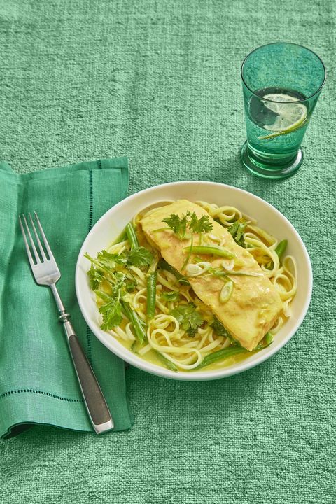 thai spiced salmon and coconut noodles