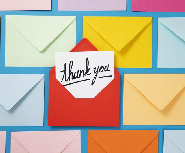 compilation of thank you notes and envelopes