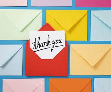 compilation of thank you notes and envelopes