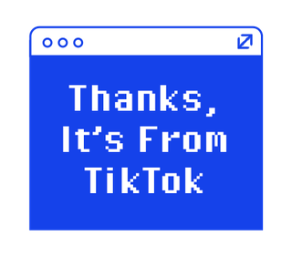 illustration of blue computer window with text reading thanks, its from tiktok