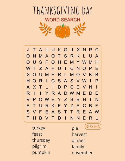 thanksgiving activities word search