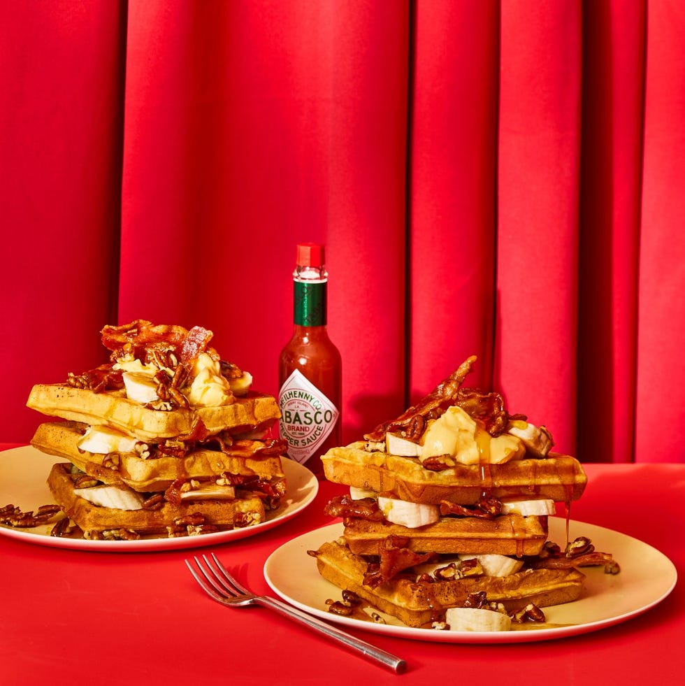 waffles spicy glazed bacon and pecans
