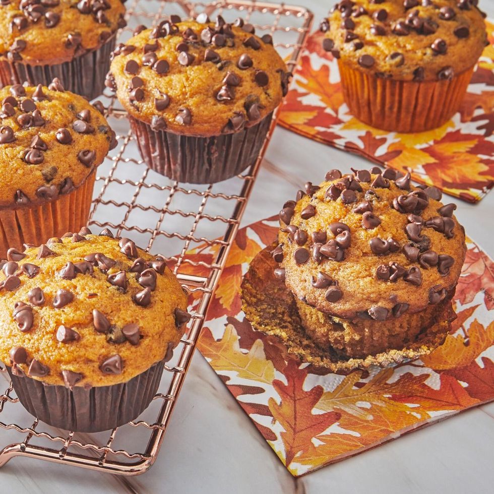 pumpkin chocolate chip muffins thanksgiving breakfast recipe
