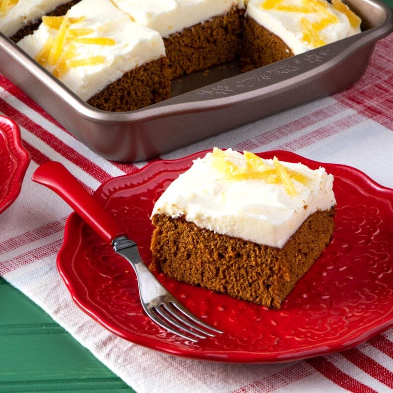 thanksgiving cakes gingerbread cake with slice on red plate