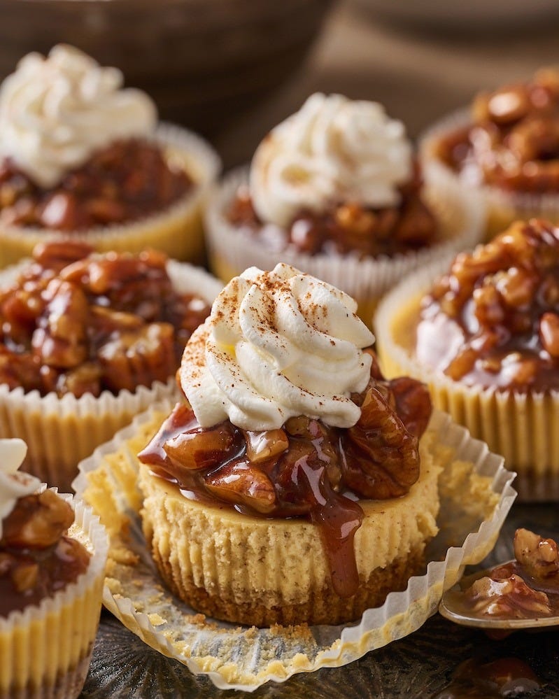 thanksgiving cheesecake recipes mini pecan pie cheesecakes