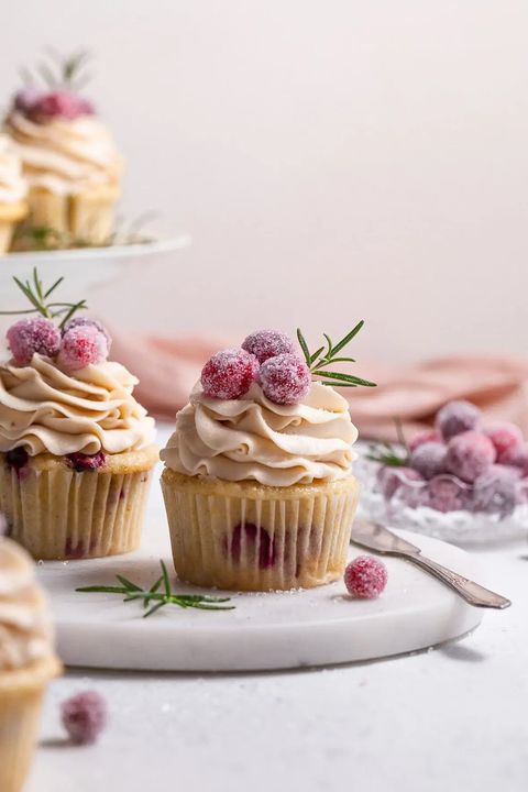cranberry orange cupcakes with sugared cranberries