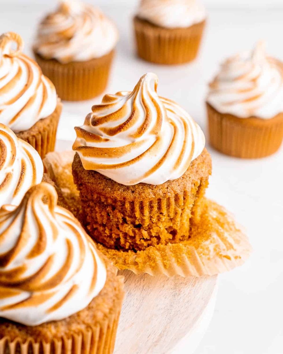 sweet potato cupcakes with toasted meringue frosting