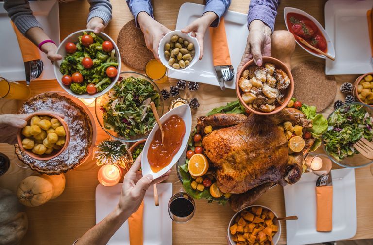 thanksgiving spread with turkey