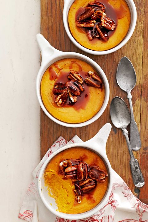 sweet potato spoon bread with caramel pecan topping