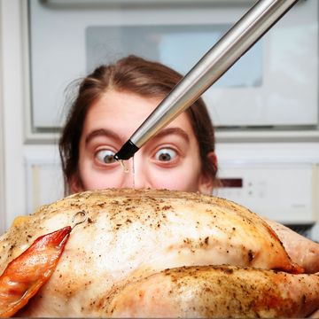 meme worthy photo young girl wide eyed watching thanksgiving turkey being basted