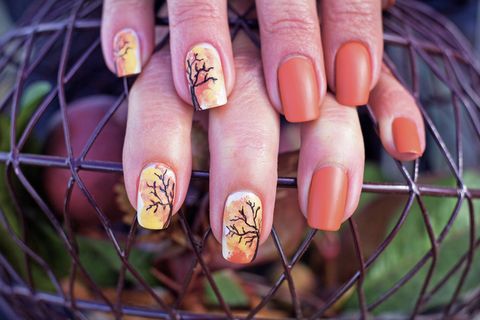 leaves falling inspired nail art in fall colors