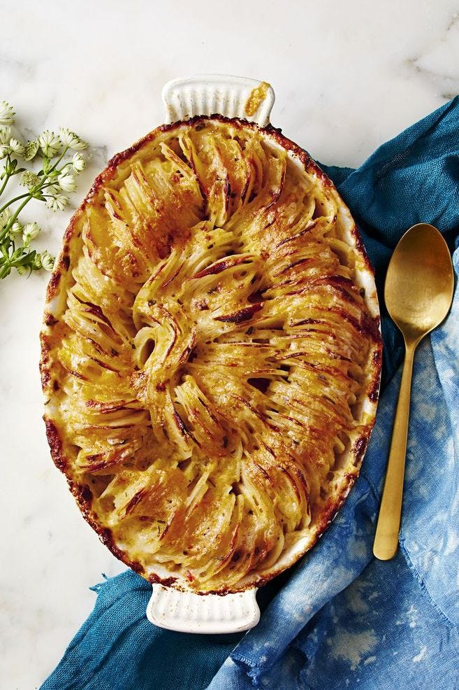 thanksgiving potluck ideas   scalloped hasselback potatoes with cheddar