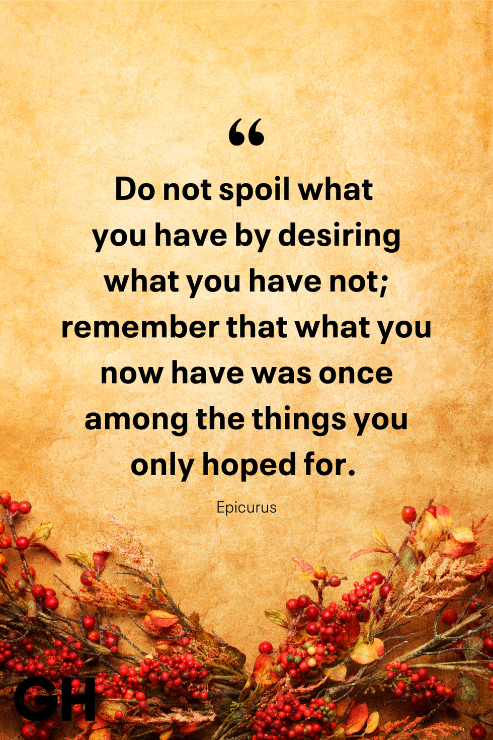 do not spoil what you have by desiring what you have not remember that what you now have was once among the things you only hoped for epicurus