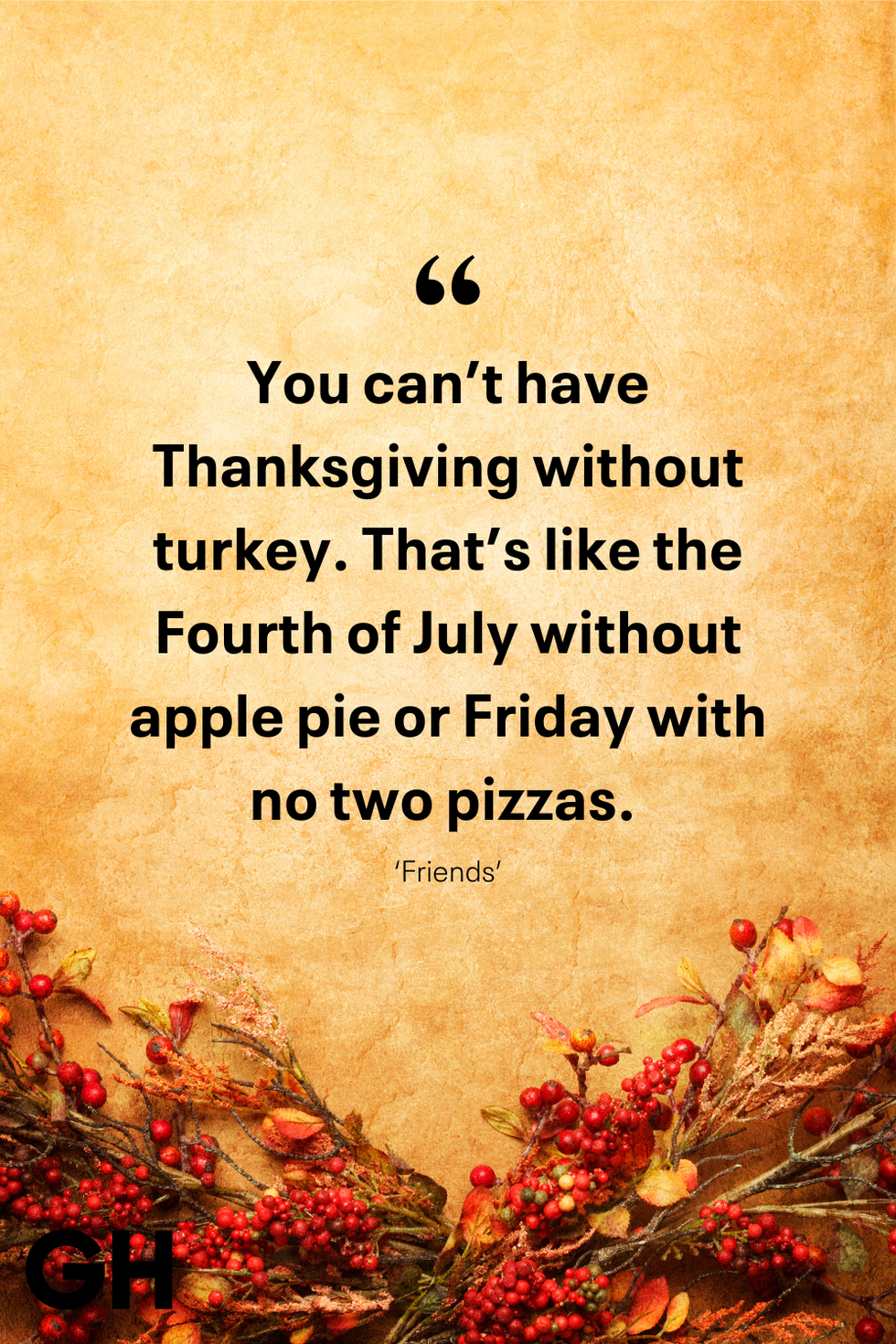 you cant have thanksgiving without turkey that’s like the fourth of july without apple pie or friday with no two pizzas ‘friends’