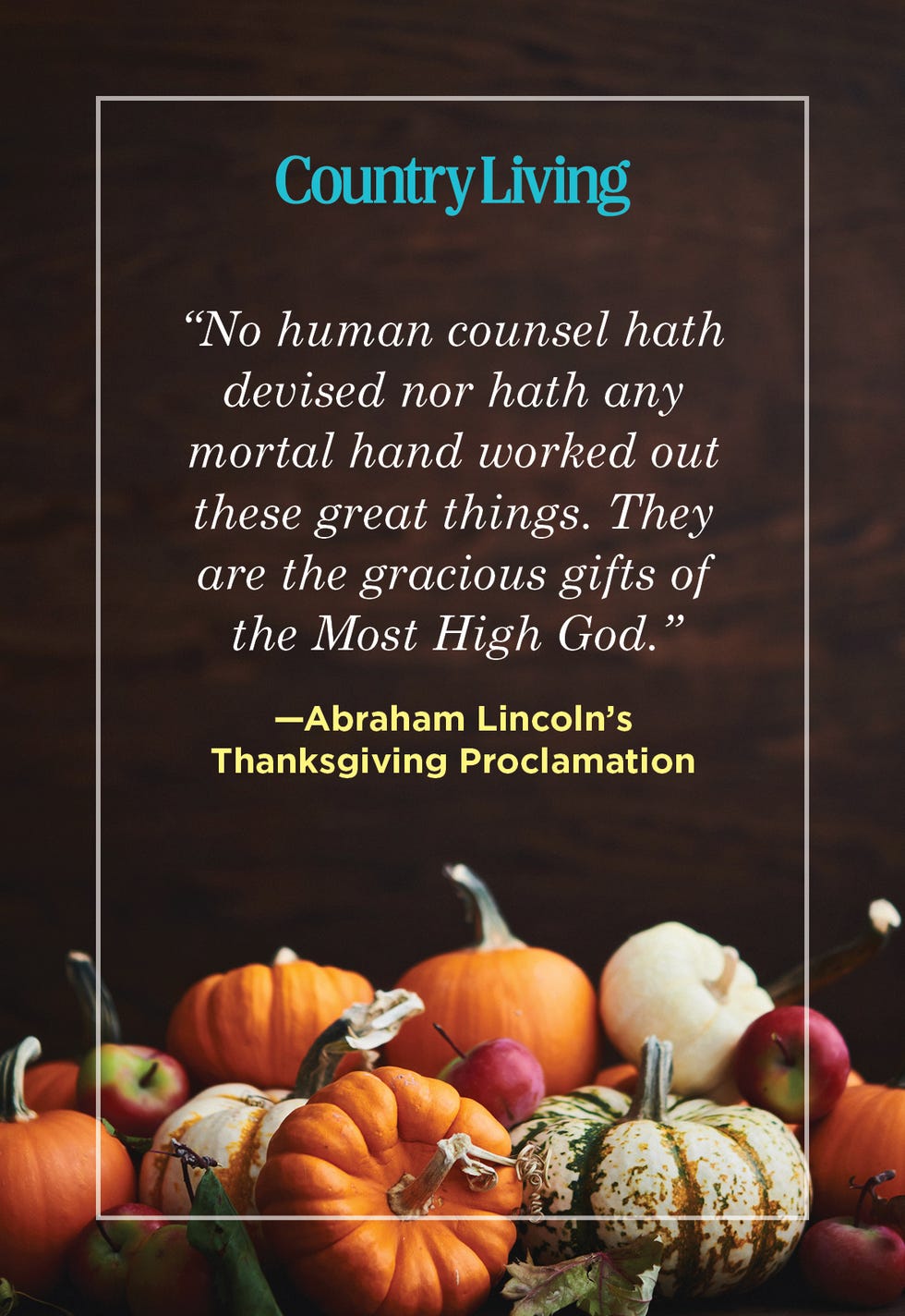 thanksgiving quote by abraham lincoln over a display of pumpkins and apples