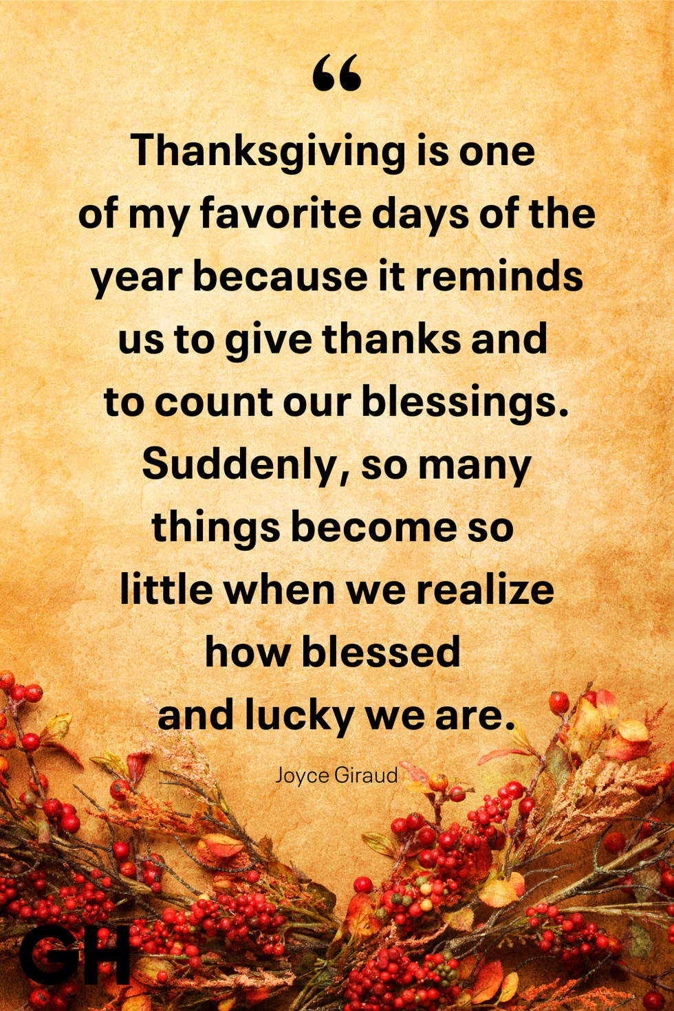 thanksgiving is one of my favorite days of the year because it reminds us to give thanks and to count our blessings suddenly so many things become so little when we realize how blessed and lucky we are joyce giraud