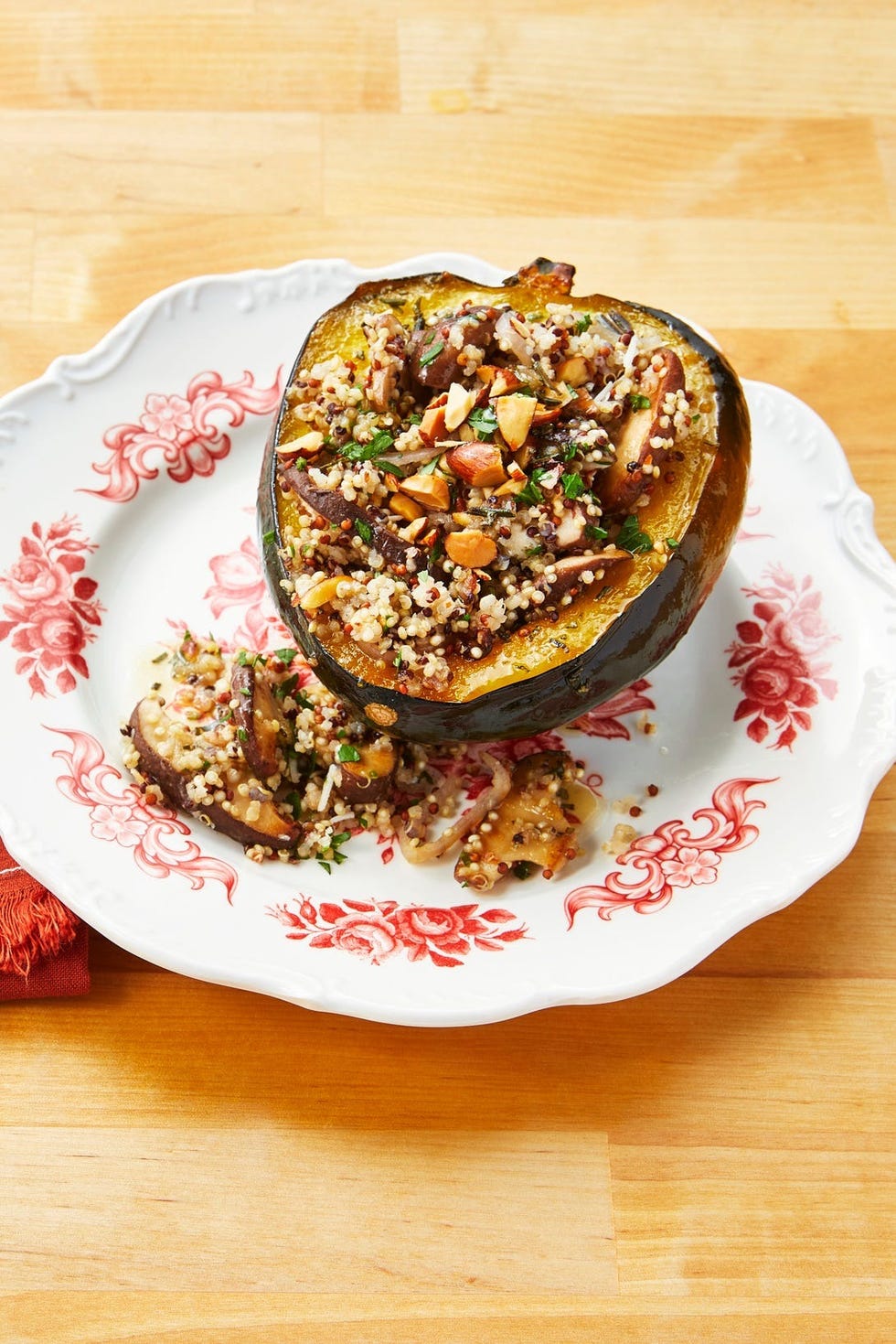 quinoa and mushroom stuffed acorn squash thanksgiving side dish