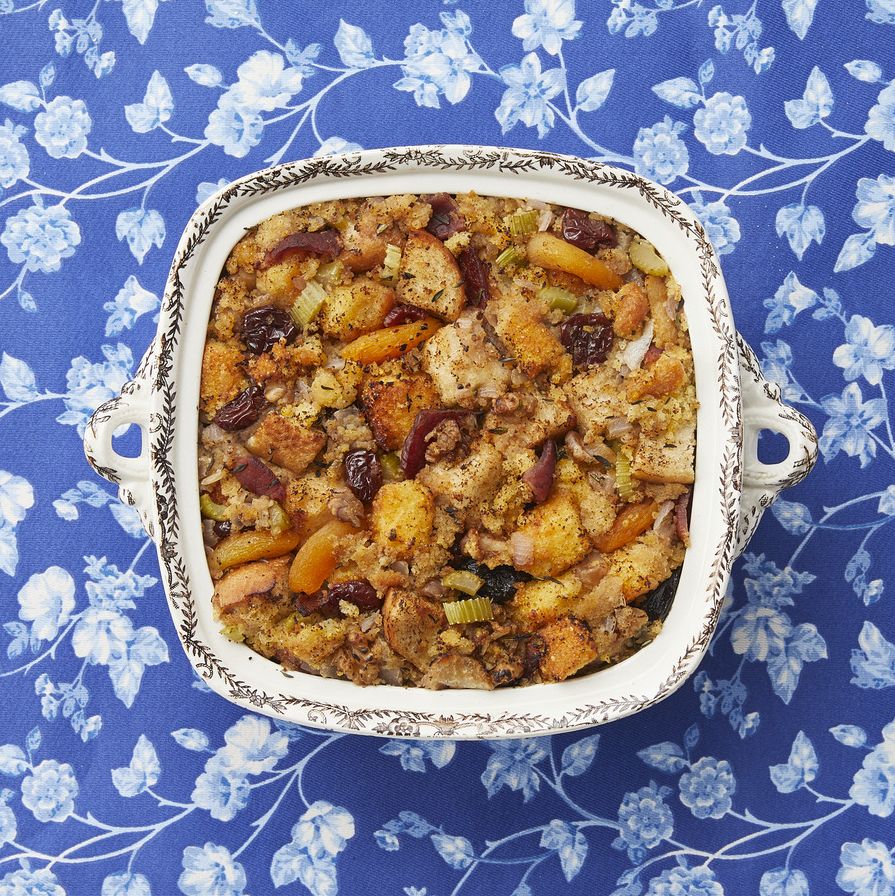 cornbread dressing with dried fruits and nuts