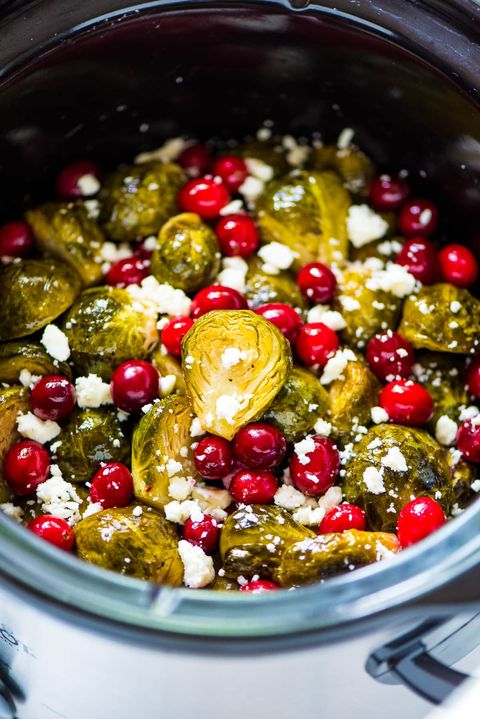slow cooker brussels sprouts with cranberries and feta