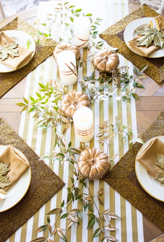thanksgiving table settings copper and gold