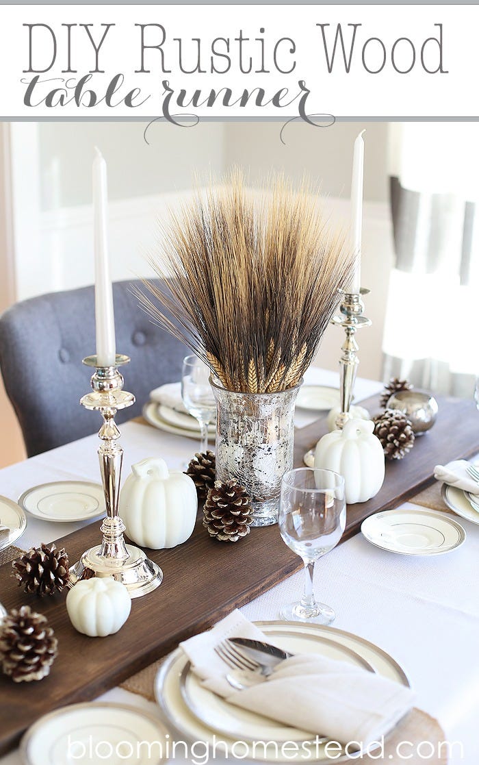 thanksgiving table settings wood and white