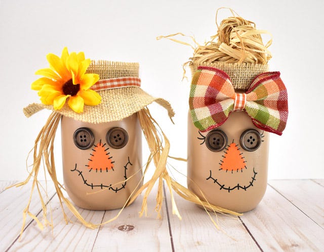 scarecrow mason jar centerpiece for thanksgiving tables for kids