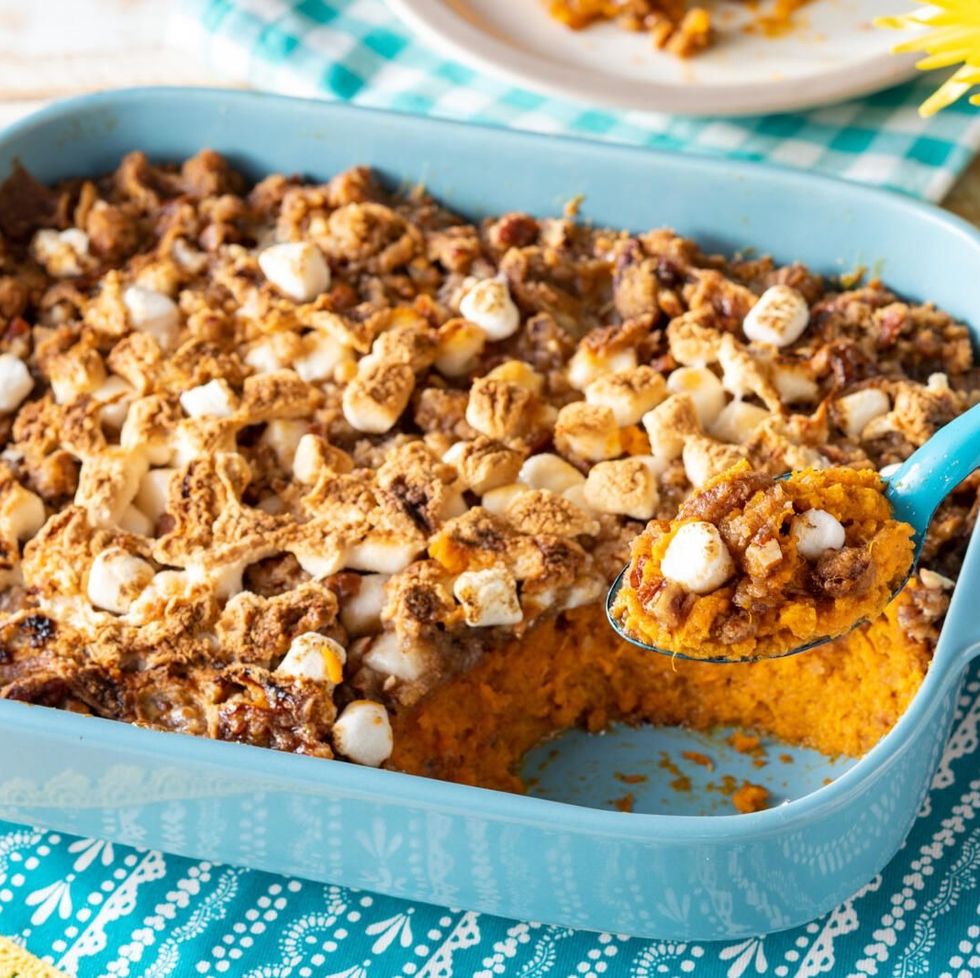 thanksgiving vegetable sides sweet potato casserole with marshmallow
