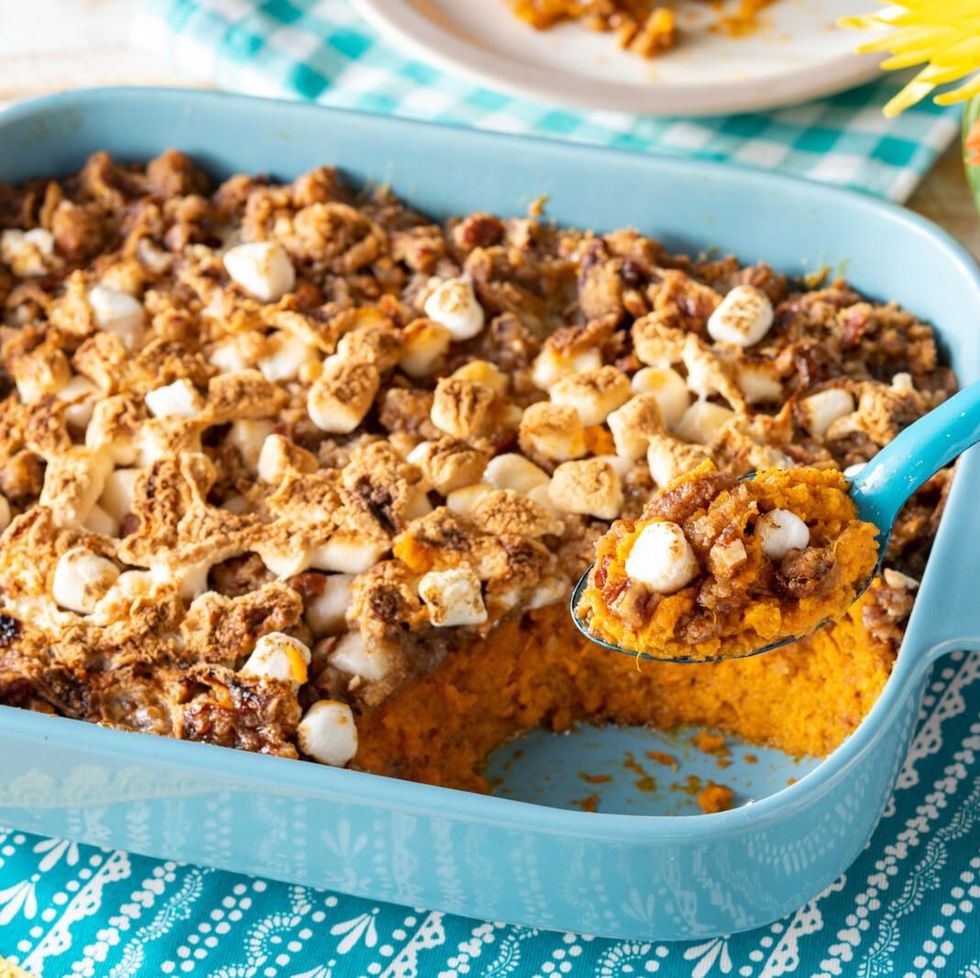 thanksgiving vegetable sides sweet potato casserole with marshmallow