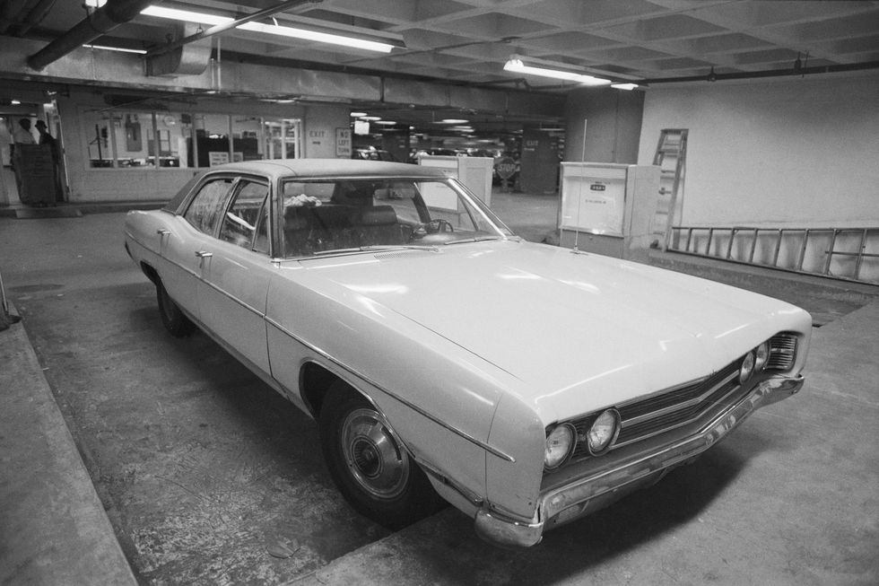 a car sits in a garage