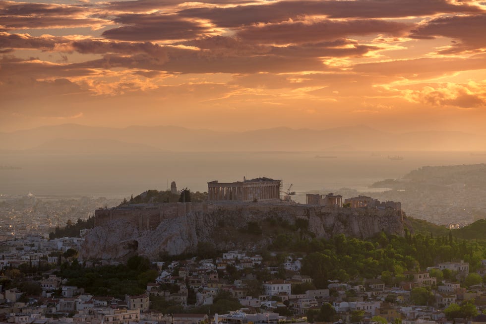 the acropolis of athens at sunset