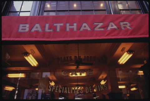 sign and canopy of the balthazar cafe