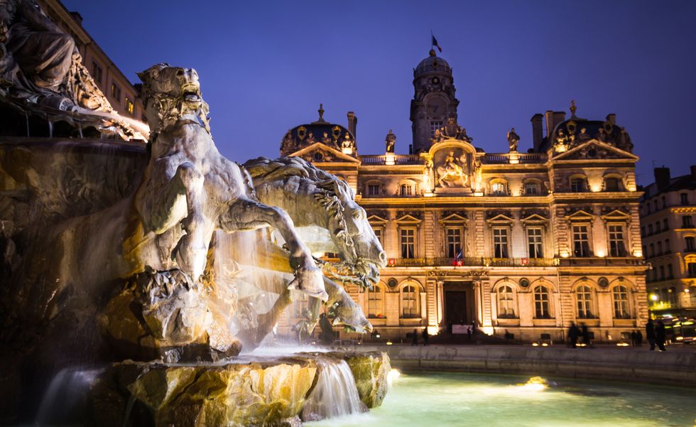 The Bartholdi Fountain and City Hall of Lyon