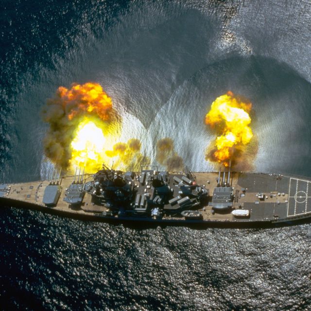 the battleship uss iowa during target exercise