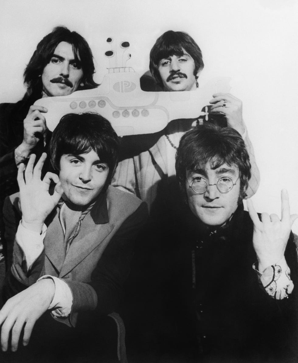 clockwise from top left george harrison, ringo starr, paul mccartney and john lennon