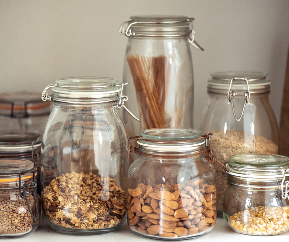 glass jars containing various food items and ingredients