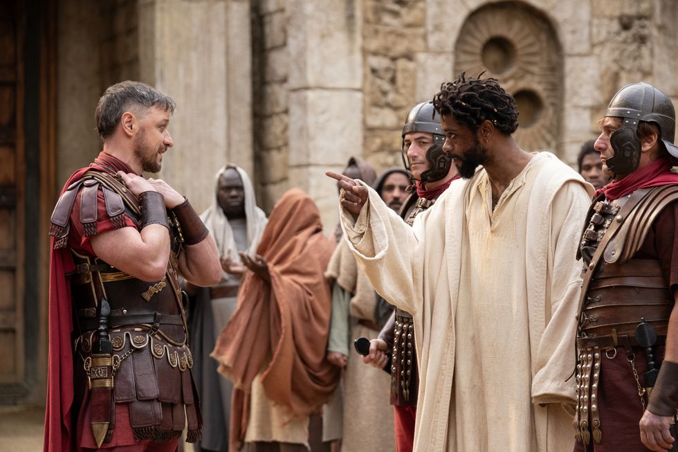 pontius pilate james mcavoy and clarence lakeith stanfield in the book of clarence