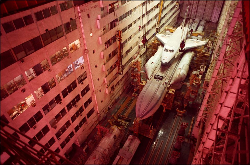 The Buran Space Shuttle And The Energia Rocket in the Baikonur Cosmodrome in Kazakhstan on November 22, 1999.