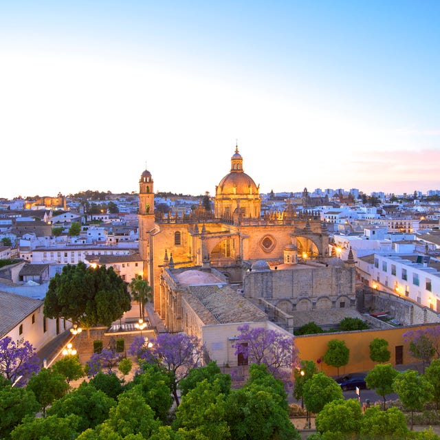 the cathedral of san salvador at dusk, jerez de la frontera, cadiz province, andalucia, spain, europe