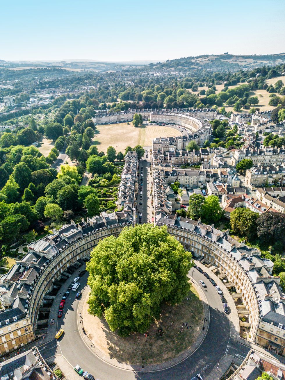 the city of bath and the circus from a high angle perspective