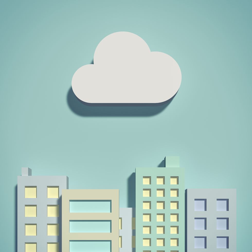 the cloud network and office buildings