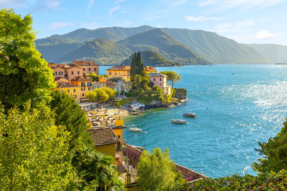 the coastline of the picturesque and colorful village of varenna, italy, on the shores of lake como in the lombardy lake district of northern italy