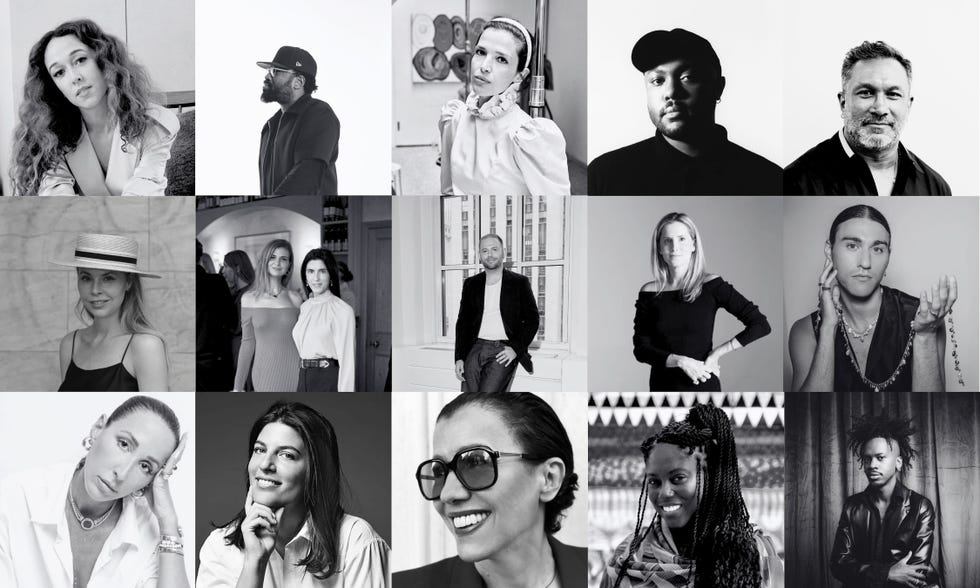 Collage featuring a series of portraits with blurred faces