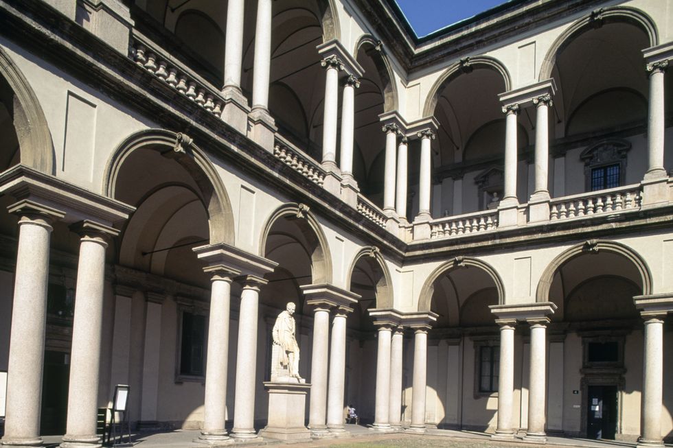 the courtyard of brera academy, milan, lombardy, italy...